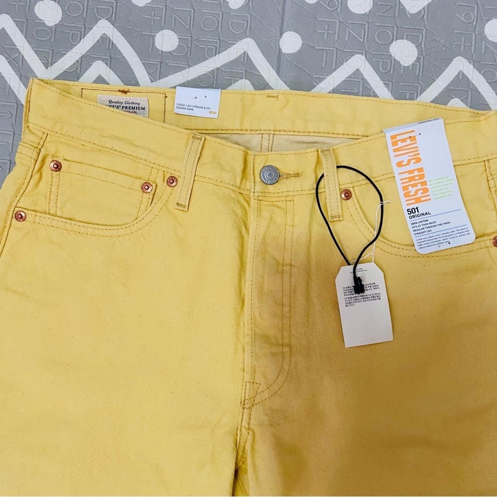 Vintage Retro Yellow Levis 501 Jeans Mens Yellow Denim Regular Fit $120 - Picture 5 of 5
